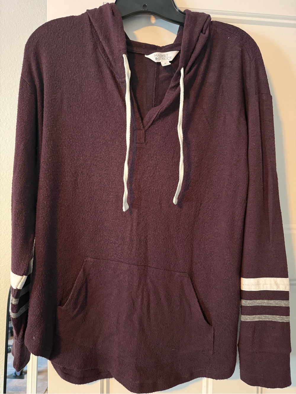 Market & Spruce, Burgundy, V-neck, women’s drawstring hoodie